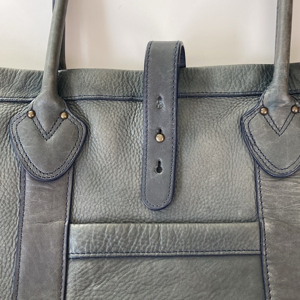 LL Bean Signature Heritage Navy Blue Leather Tote Bag - Picture 3 of 16